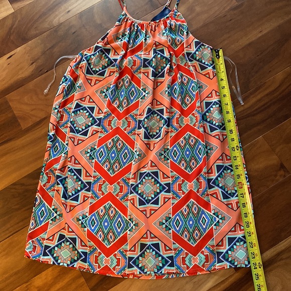 Silky lined southwest Aztec print style mini dress Size M - Picture 7 of 9